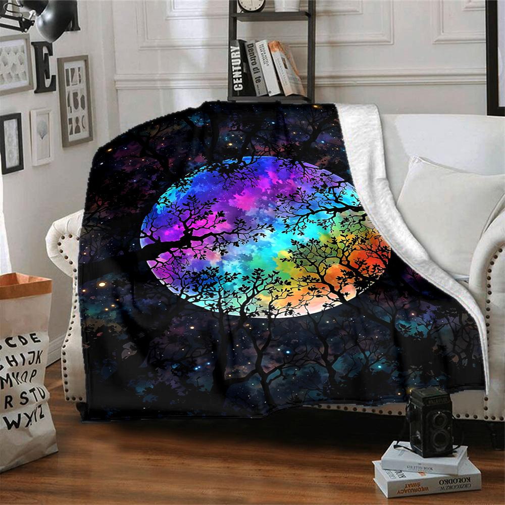 1pc Galaxy Trees Blanket, Lightweight Flannel Throw Blanket for Sofa, Bed, Travel, Camping, Living Room, Office, Couch039