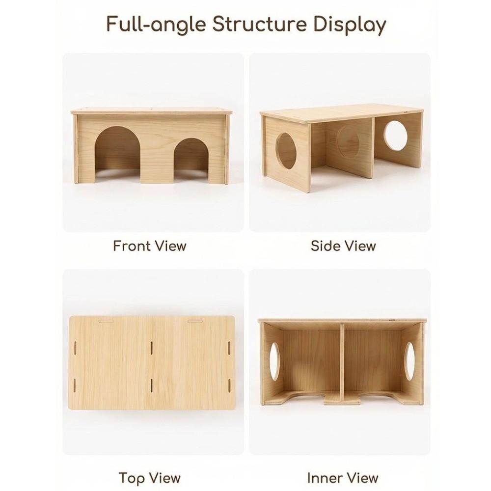 Wooden Hamster Hideaway House Multi-Chamber Detachable Hamster Nest Ventilated Chew-Proof Pet Hideout Chamber Playing