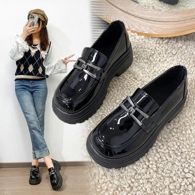 Mocassini Neri da Donna con Suola Spessa Primavera Autunno Design di Nicchia Piatte Traspiranti Piccole Scarpe in Pelle Casual Scarpe Singole