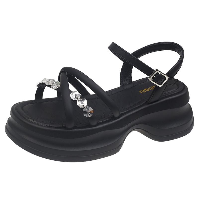 Fairy Style Fashion Cross with Open-toed Sandals Female Summer New Thick-soled Heightening French Style with Skirt Beach Shoes