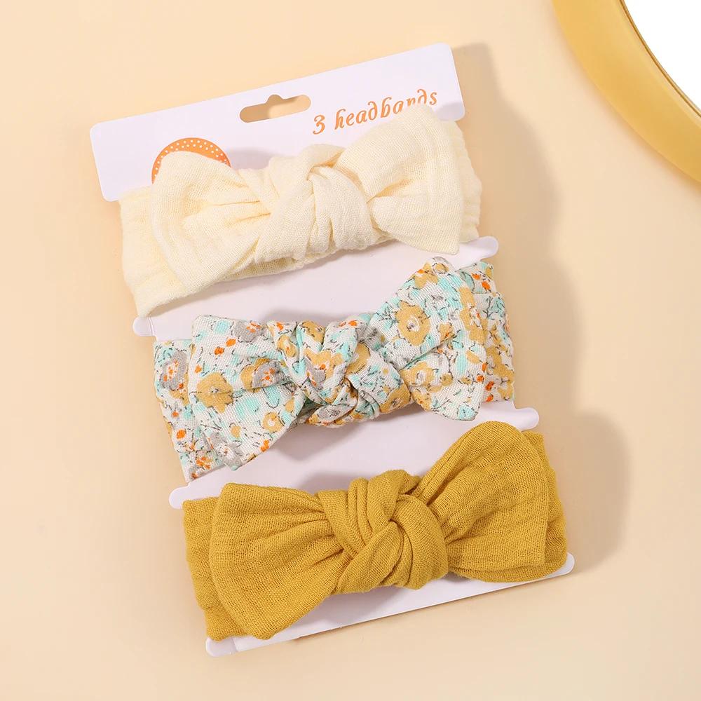 

Набор из 3 повязок на голову для маленьких девочек, повязка-бандана с бантом, детские головные уборы для малышей, аксессуары для волос для младенцев и новорожденных