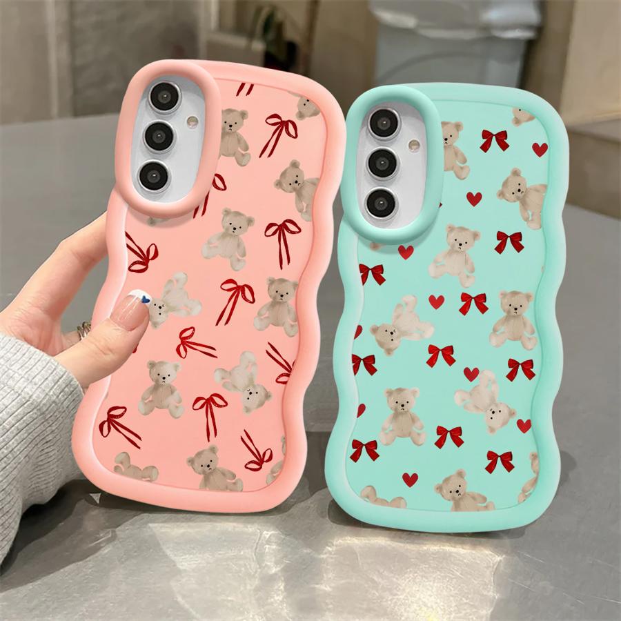 Cute Bow Bear Case for Samsung Galaxy A11 A14 A13 A21s A16 A15 A12 A52 Soft Phone Cover A22 A04 A06 A53 A23 A05 A03 A33