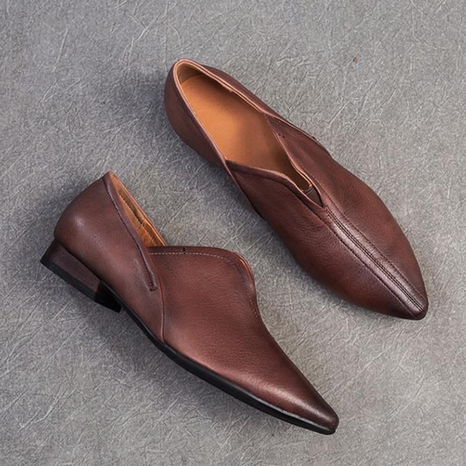 Johnature Ekte skinn Spiss tå Flats Komfortable myke såler Pendling Hverdagslige Damesko Slip-on