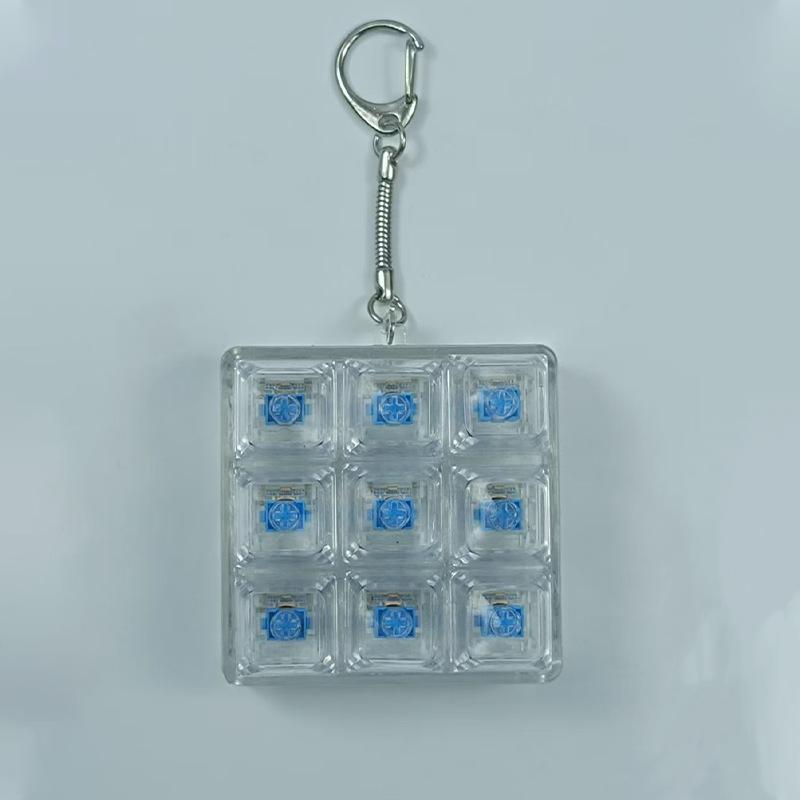 DIY LED Keyboard Fidget Keychain 9 Keys Clicker Button Stress Relief Key Chain for Adult Office Desk Finger Exercise Keycap