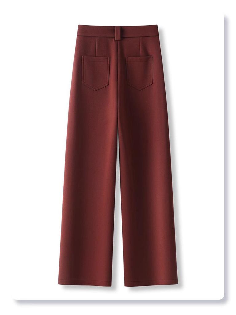 Ankola Women's Red Wool Wide-Leg High-Waisted Slimming Pants for Autumn/Winter 2024
