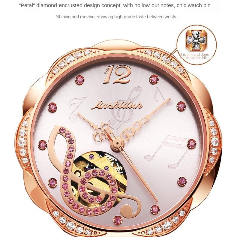 Ruch JINSHIDUN Zegarek marki JinshidUN Wodoodporny stalowy ceramiczny zegarek mechaniczny Zegarek damski Zegarek damski