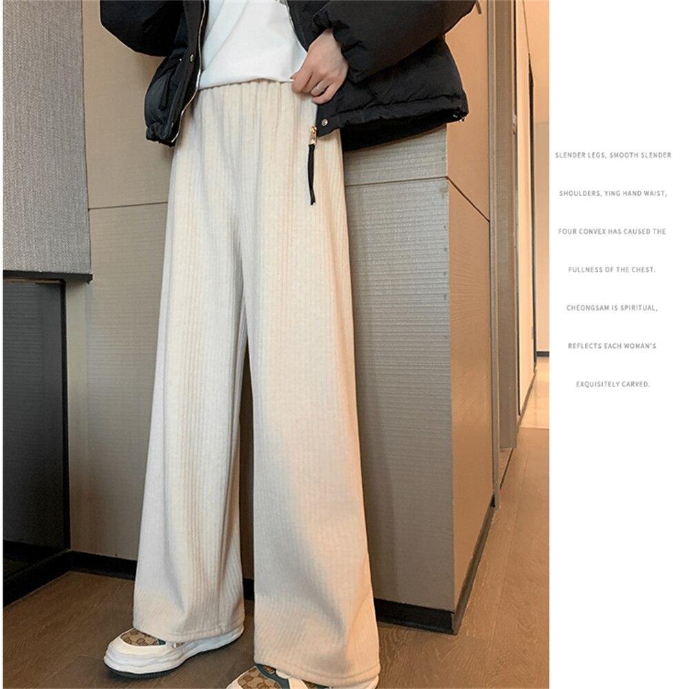 

Зимние модные теплые повседневные брюки, флисовые брюки с высокой талией, свободные прямые брюки для женщин, вельветовые плюшевые толстые широкие брюки XXL