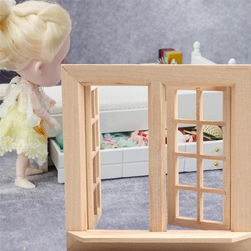 Children Dollhouses Furniture Sturdy Wood Window Panel Designs in 1 12 Miniature Scale Moder Home Decoration Supplies