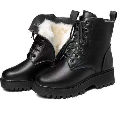 Bottes de mode à semelle épaisse Femme 2025 Hiver Chaud Épaissies Bottines Imperméables Cuir Souple Coton Chaussures Plates Bottes de Neige Femmes 42