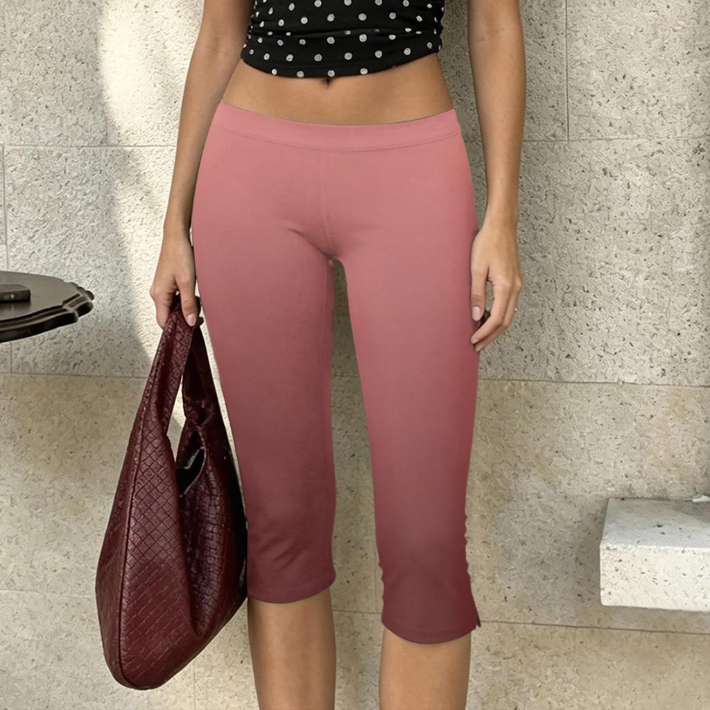 Women Milk Silk Gradient Print Casual Pants Mid Waist Stretchy Slim Fit Cropped Length Soft Lightweight Bottoms for Daily Wear