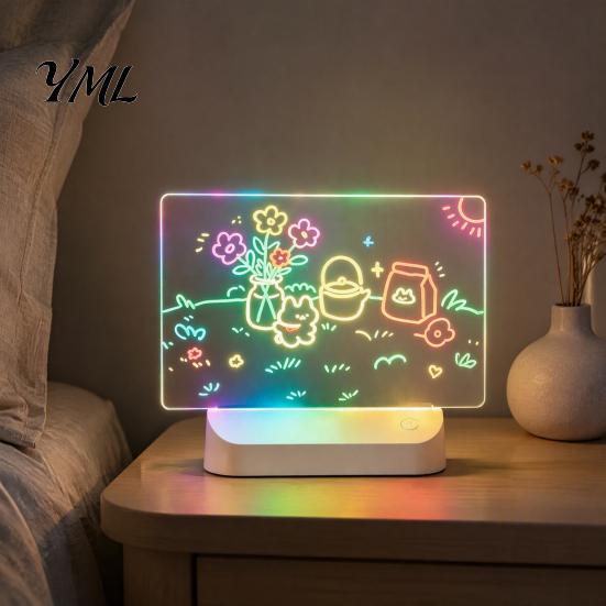 Reusable Acrylic Memo Board LED Drawing for Kids, Rechargeable DIY Light Up Tablet with 7 Color Customizable Led Display Pens, Neon Glow Note