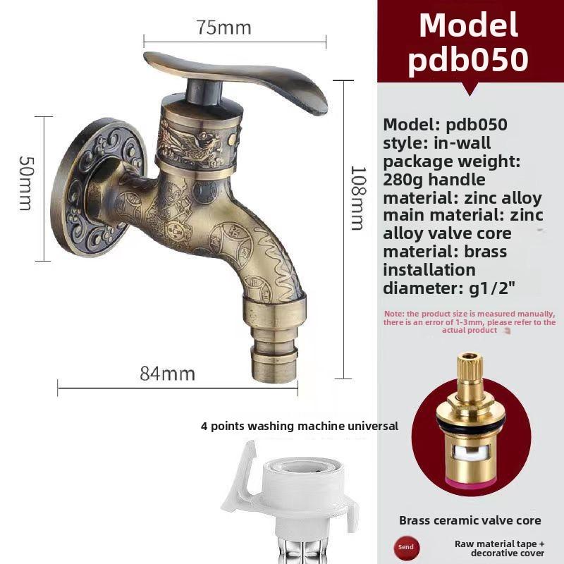 Elegant Golden Dragon Wall-Mounted Faucet with Single Cold Water Valve - Rustic Vintage Style, Stainless Steel and Zinc Alloy