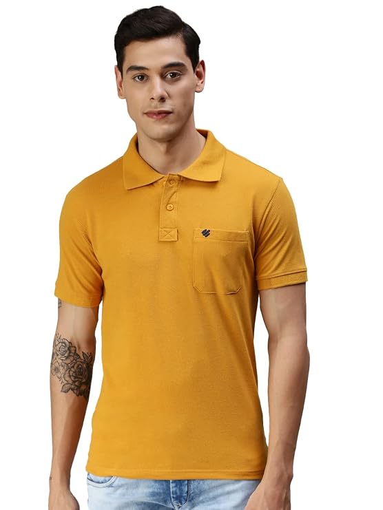 Men's 100% Cotton Solid Mustard Half Sleeve Polo Shirt