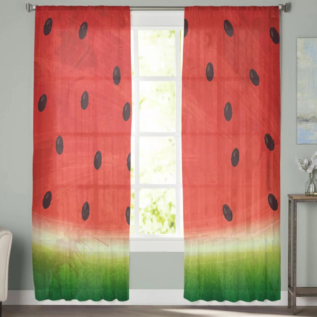 Watermelon Fruit Cartoon Sheer Curtain for Bedroom Tulle Voile Curtain for Kitchen Living Room Decor Window Treatment