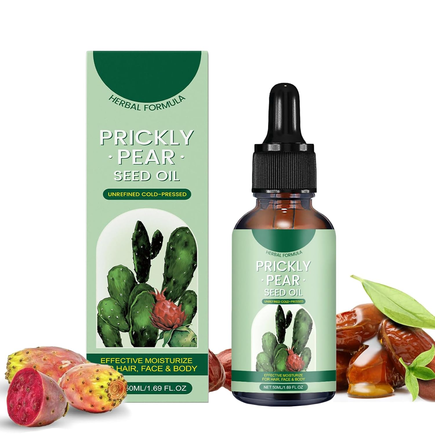 Prickly Pear Seed Oil, 100% Natural Organic Prickly Pear Oil, Cold Pressed Prickly Pear Cactus Oil for Face, Dry Skin & Body Moisturizer (2PC, 1) Pack of 1