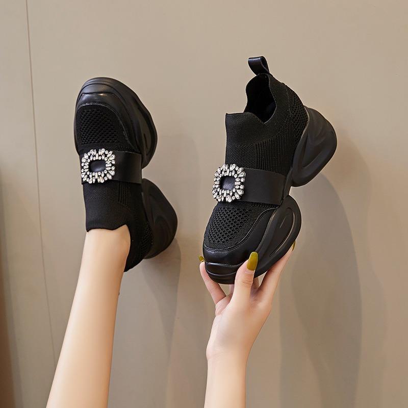 Fashion 8cm Mesh Spring Women Casual Platform Wedge Slippers Sandals Summer Shoes High Heel Bling 2024 High Brand Chunky Sneaker Fashion