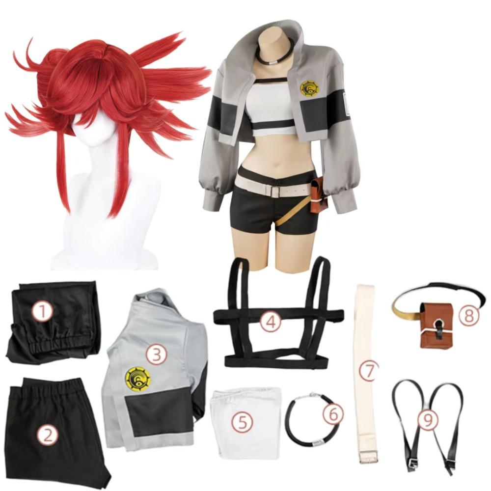 GACHIAKUTA Liyao Riyo Cosplay Costume Wig GACHI AKUTA Liyao Riyo Top Vest Short Backpack Waist Bag Halloween Christmas