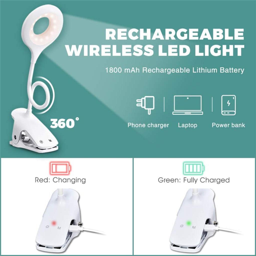 New Adjustable Brightness Portable Rechargeable LED Reading Lamp for Studying and Reading in Comfort, Touch Control Desk Lamp wi