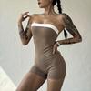 Womens Sports Romper With Built-in Bra Non-Slip Strapless Yoga Running Fitness