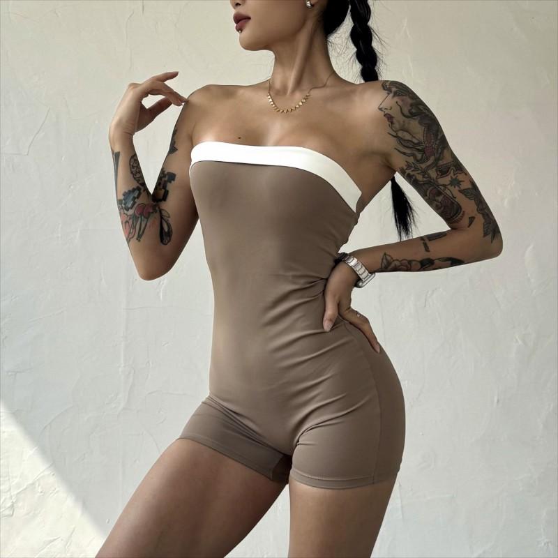 Womens Sports Romper With Built-in Bra Non-Slip Strapless Yoga Running Fitness