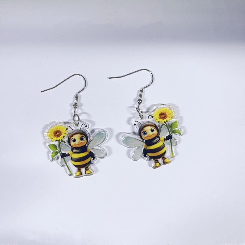 Sunflower & Bee Acrylic Animal Earrings