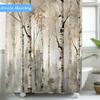 1 White Aspen Forest Shower Curtain - Luxury bathroom decor with a rustic birch tree design, polyester fabric, easy to clean