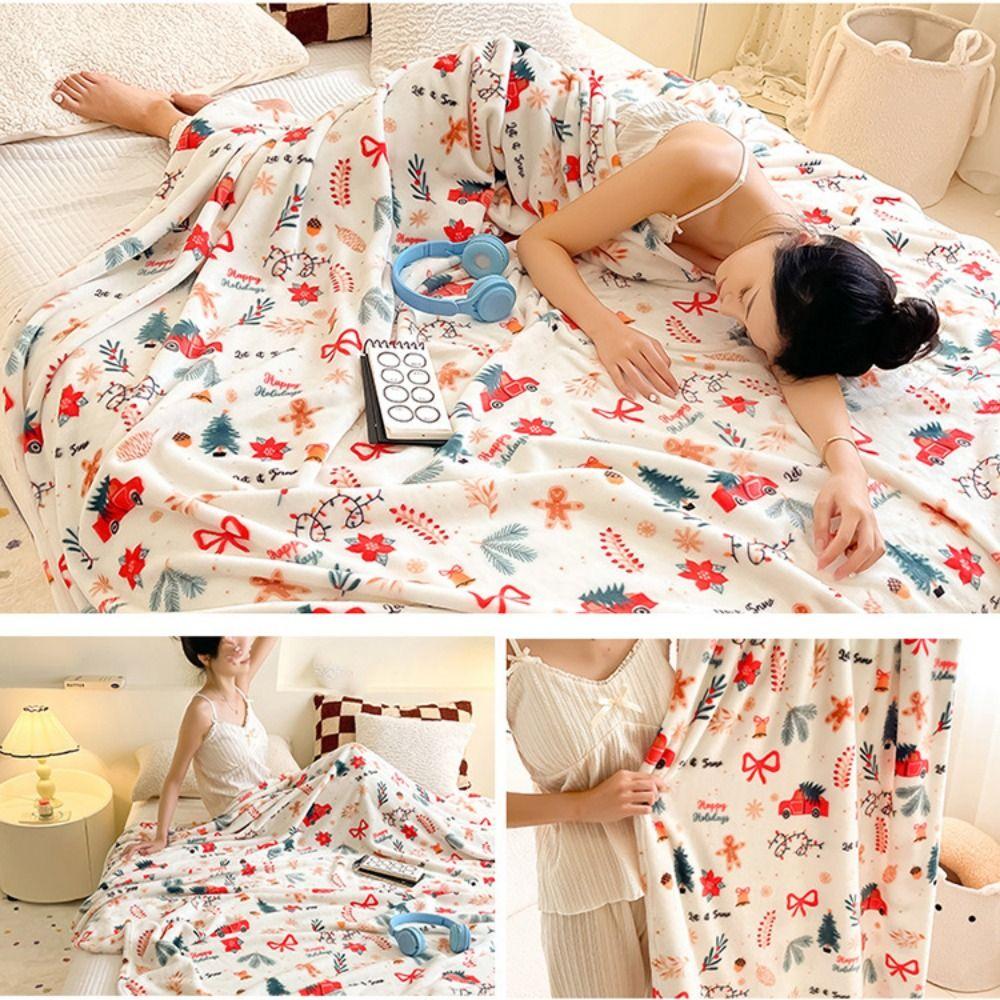 Thickened Christmas Flannel Blanket Fluffy Throw Aircon Blanket Xmas Sofa Blanket  Happy New Year