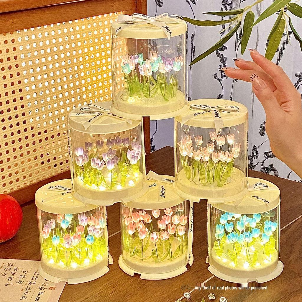 Tulip Flower Cake Box Night Light - DIY Handmade Birthday Gift for Girls & Friends