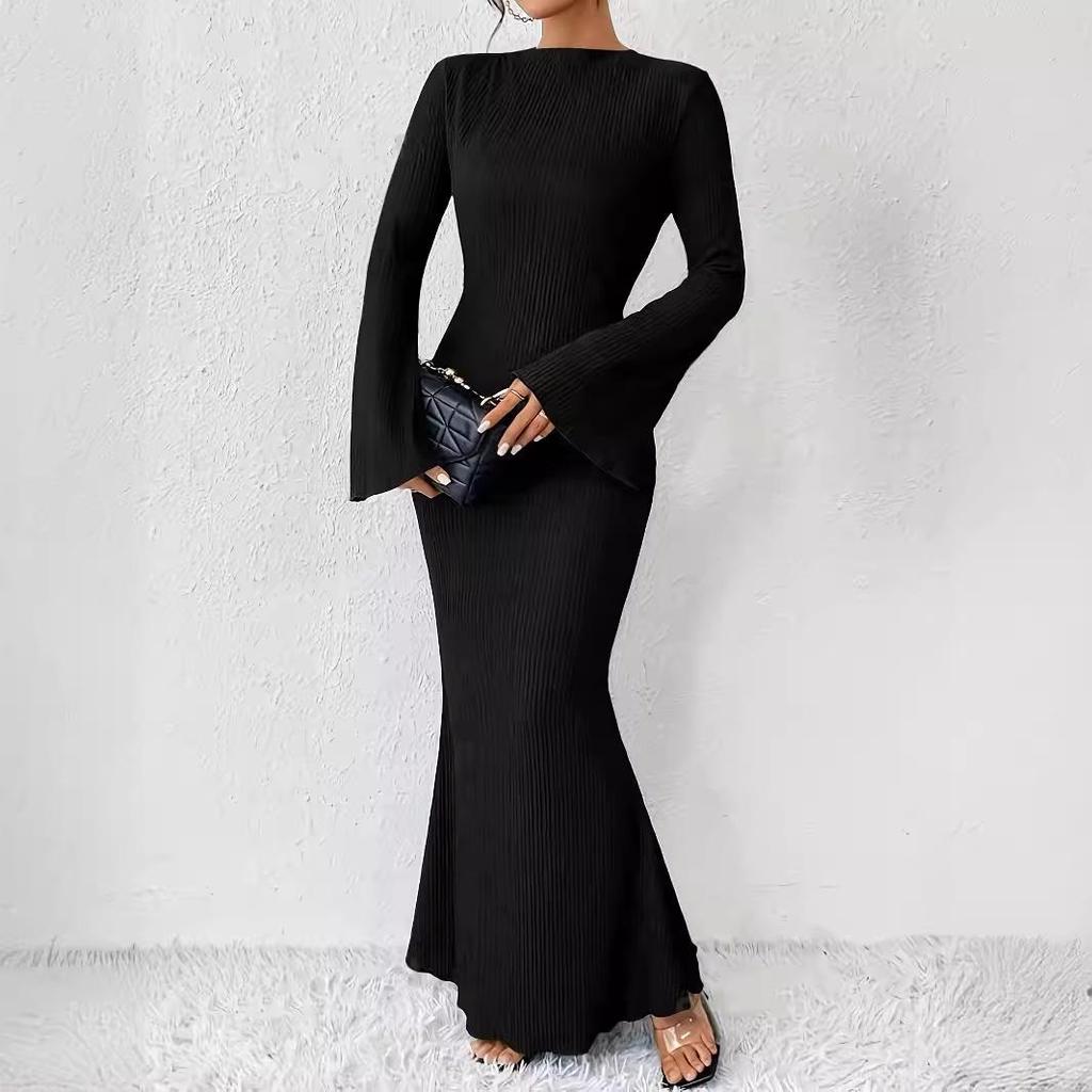 2024 Autumn/Winter Women's Slim Fit Trumpet Sleeve Fishtail Dress