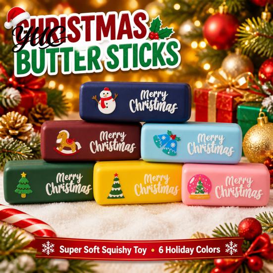 Tactile Finger Toys with Sound Christmas Crunchy Butter Squishy Toy, Slow Rise Fidget Crinkle Raffle Prizes for Parties Sensory Stress Relief Stocking
