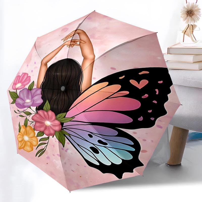 1pc Butterfly Flowers Automatic Open/Close Umbrella, Portable Folding Umbrella for Travel, Themed Events046