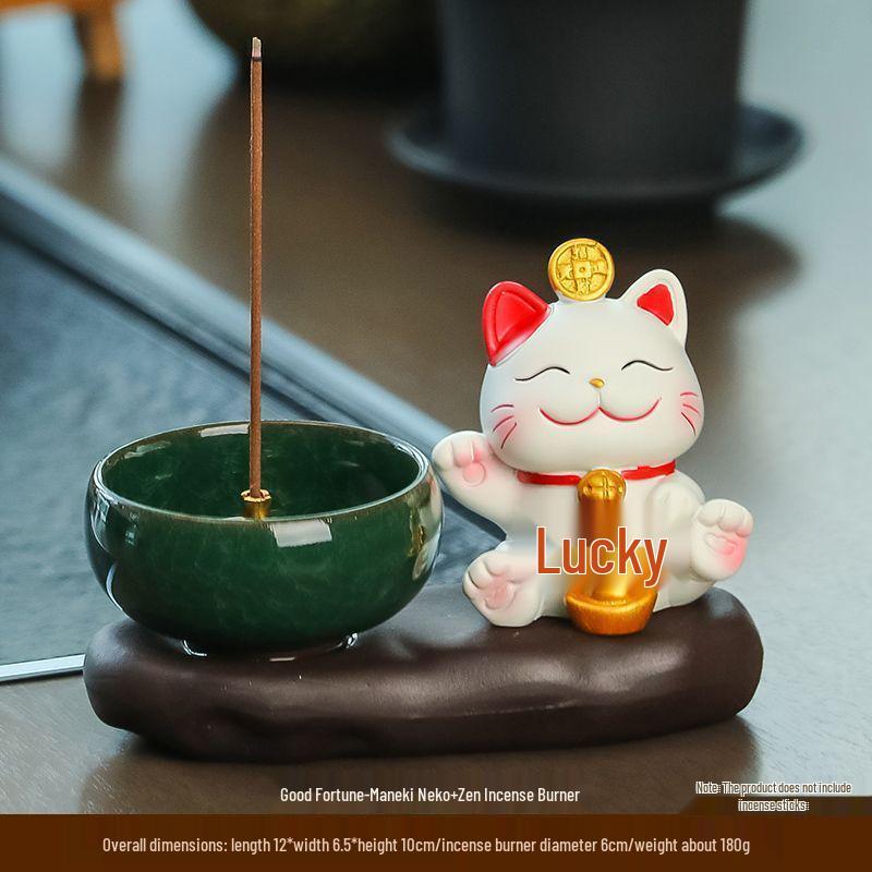Creative Lucky Cat Incense Holder and Burner Plate for Indoor Decoration