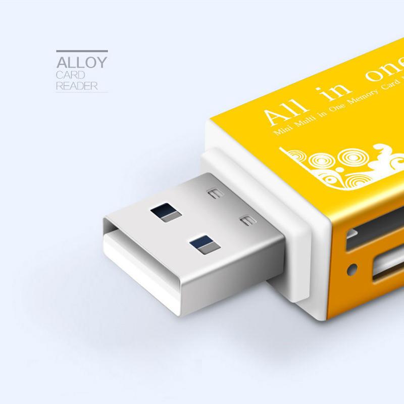 Alloy Card Reader 4 Ports USB2.0 Micro SD TF M2 MS Pro Duo MMC SDHC DV Phone Camera Memory Card Adapter with LED Indicator
