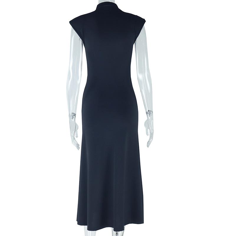 European and American Style Fashionable Women's Solid Color Dress, Round Neck Pullover Sleeveless Casual Temperament Irregular Skirt