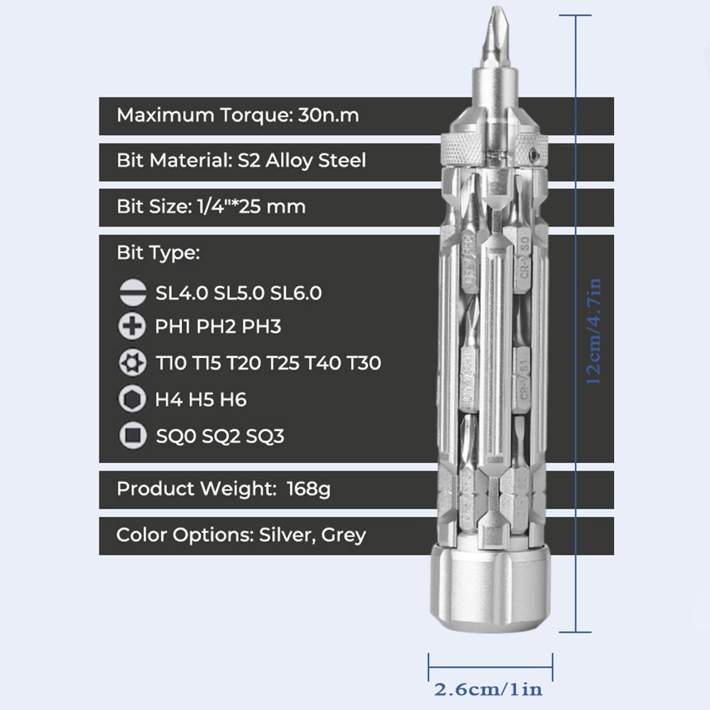 

Набор отверток Galacok S1 EDC, многофункциональный портативный инструмент для ремонта с 18 магнитными сверлами для садовой мебели и бытовой техники серебряный