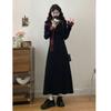 2026 Spring New French Fashion Hepburn-style Bow Dress Women's Waist-Cinching Slimming Long Sleeve Mid-Length Dress