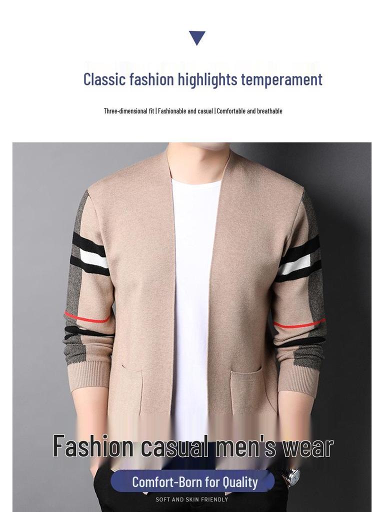 Men's Slim Fit Long Sleeve Knitted Cardigan - Spring/Autumn Casual Businesswear