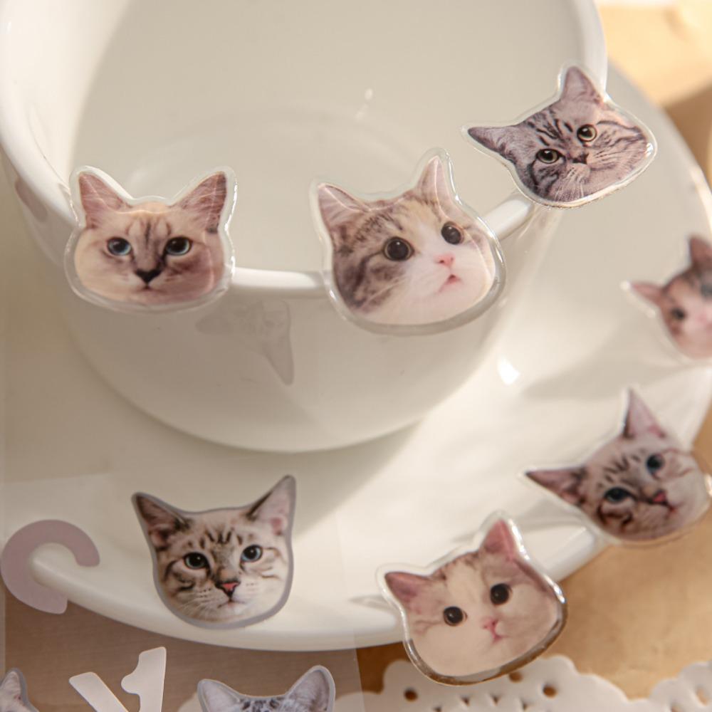 3pcs/pack Cat Head Flat Stickers Animal Stickers Kawaii Cartoon Sticker Cute Handbook DIY Material Decorative Scrapbook Stickers