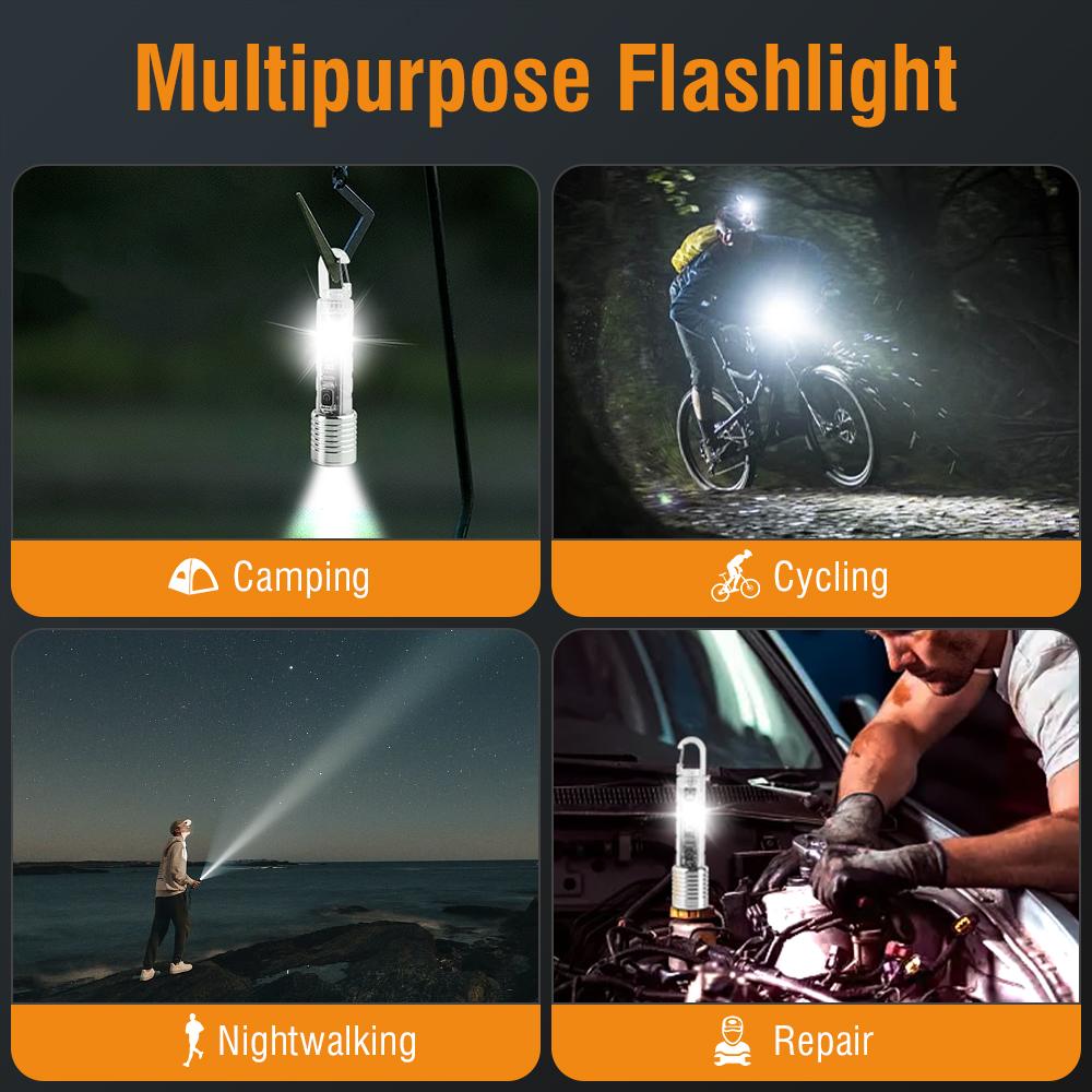 Mini Flashlight Keychain Super Bright Zoom Rechargeable Torch Outdoor Emergency Camping Fishing Work Lights UV Tiki Lamp