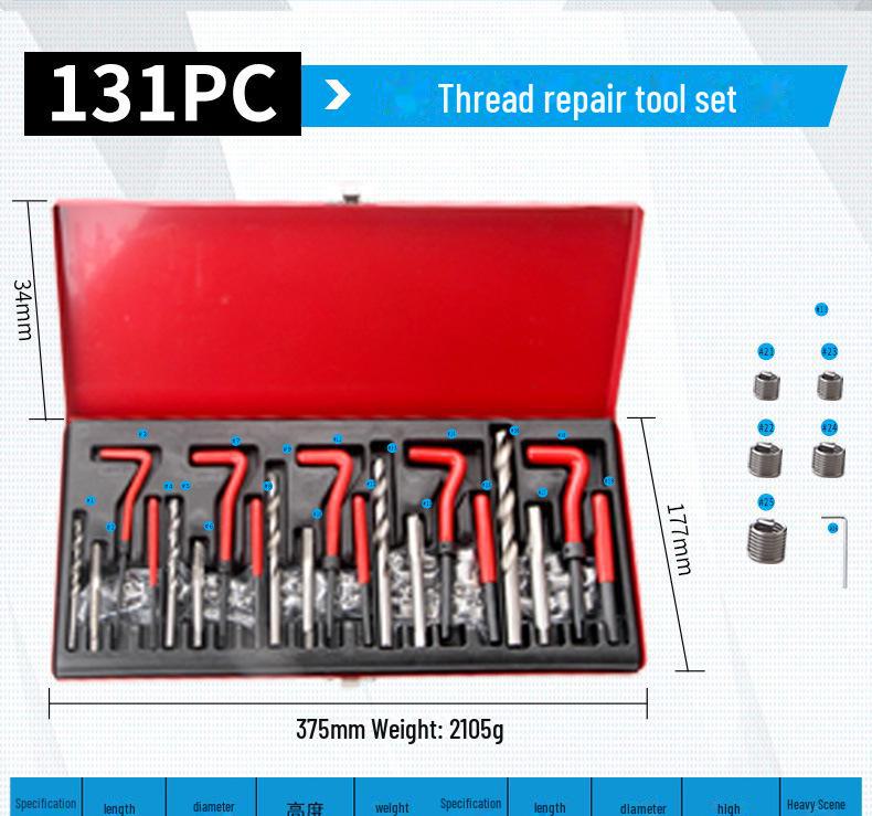 131-teiliges Gewindereparaturset für Autos zum Schraubenschneiden und zur Reparatur von Hardware.