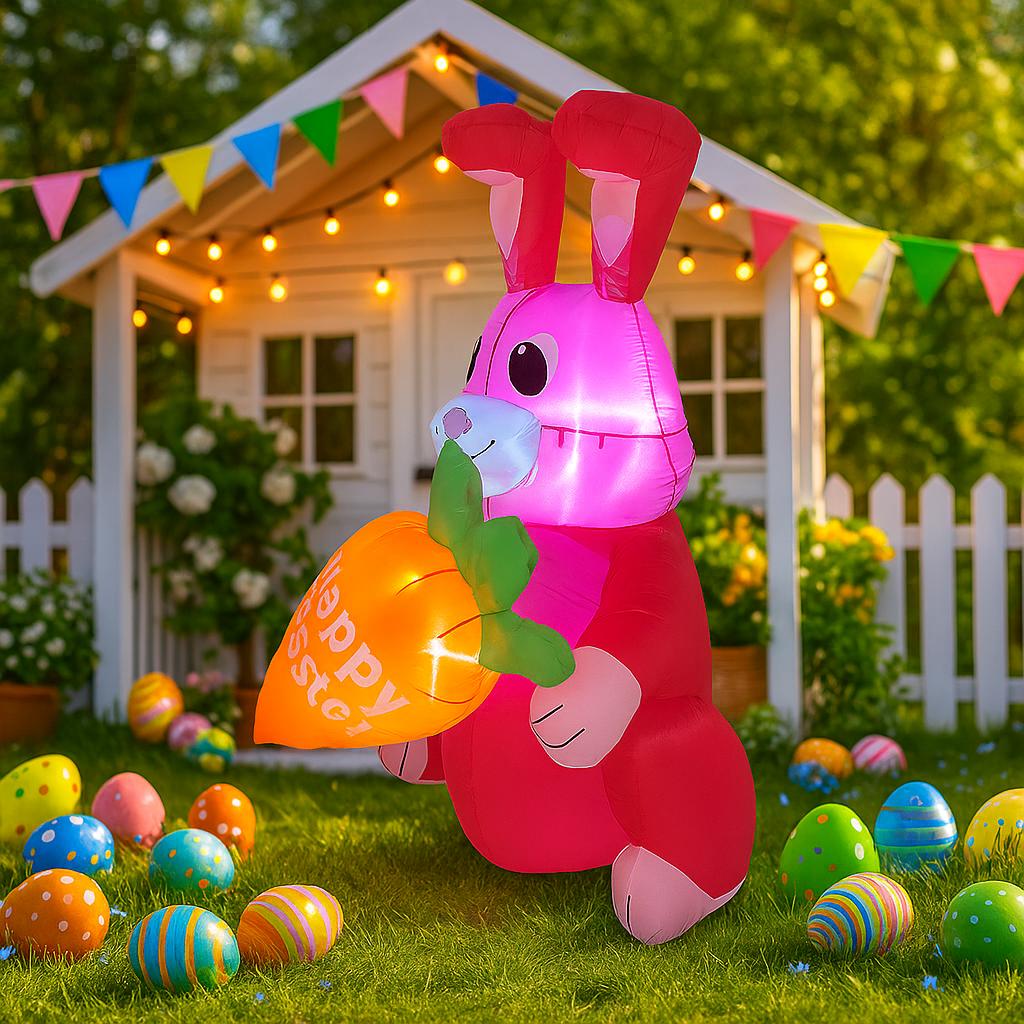 1,2M/4FT Frohe Ostern Aufblasbares Spielzeug Rosa Hase Dekoration Eingebaute LED-Lichter Modell Außenhof Gartenparty Requisiten Ornamente