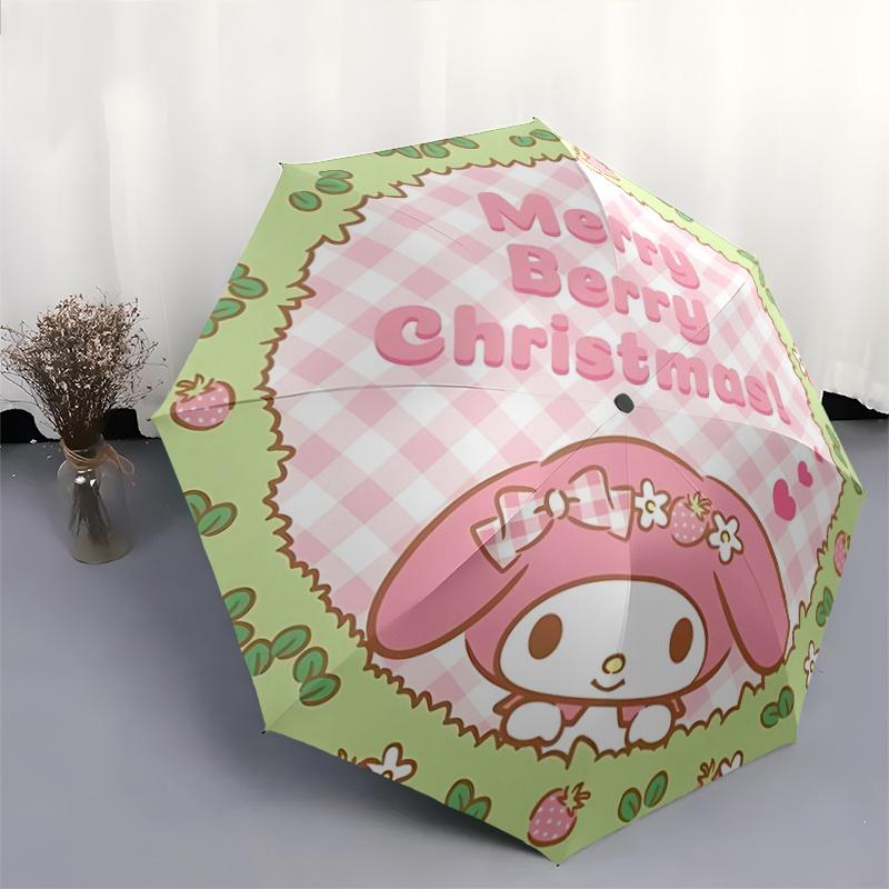 1pc My Melody Cafe Merry Berry Christmas! Automatic Folding Umbrella - Portable Tri-Fold Design with Iron Frame, Outdoor, Festive Gift for Fans, Trave