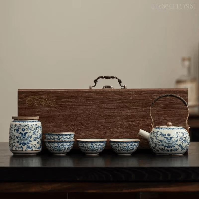 Blue and White Lotus Ceramic Tea Set