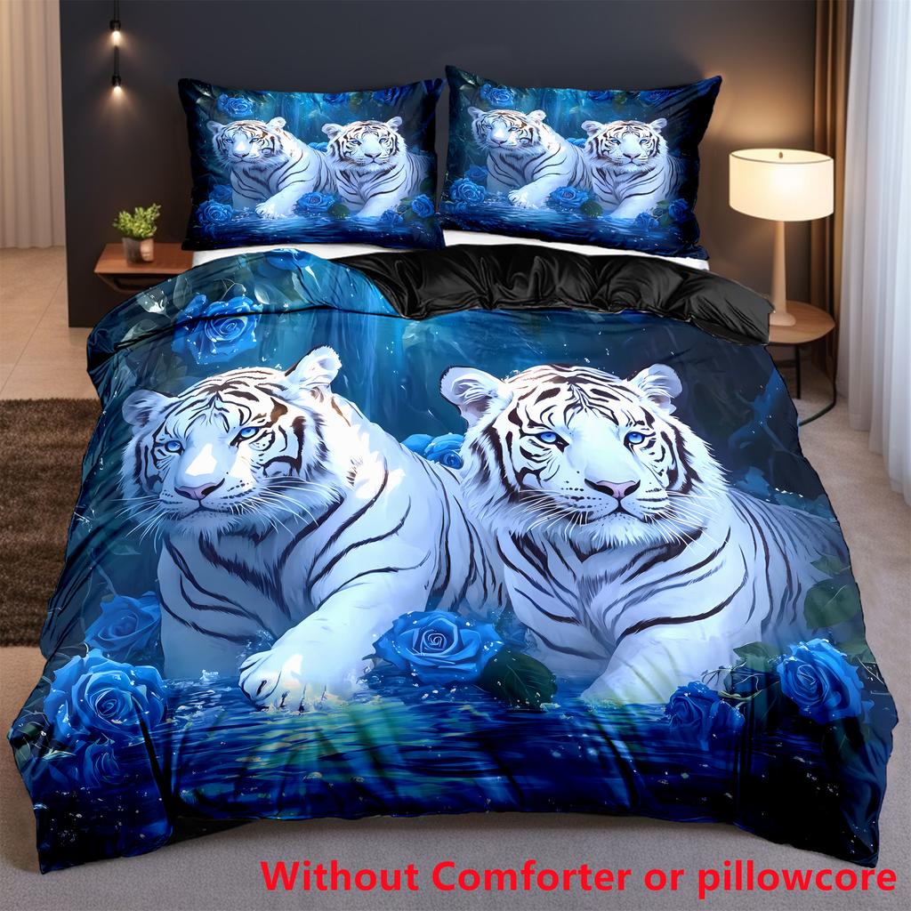 Blue Rose Tiger 3D Printed Duvet Cover Pillowcase Soft Bedding Accessories Home Polyester Decor Animal Theme Quilt Covers