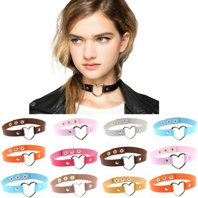 Punk Leather Neck Chain Collar Heart Love Jewelry Female Neck Clavicle Chain