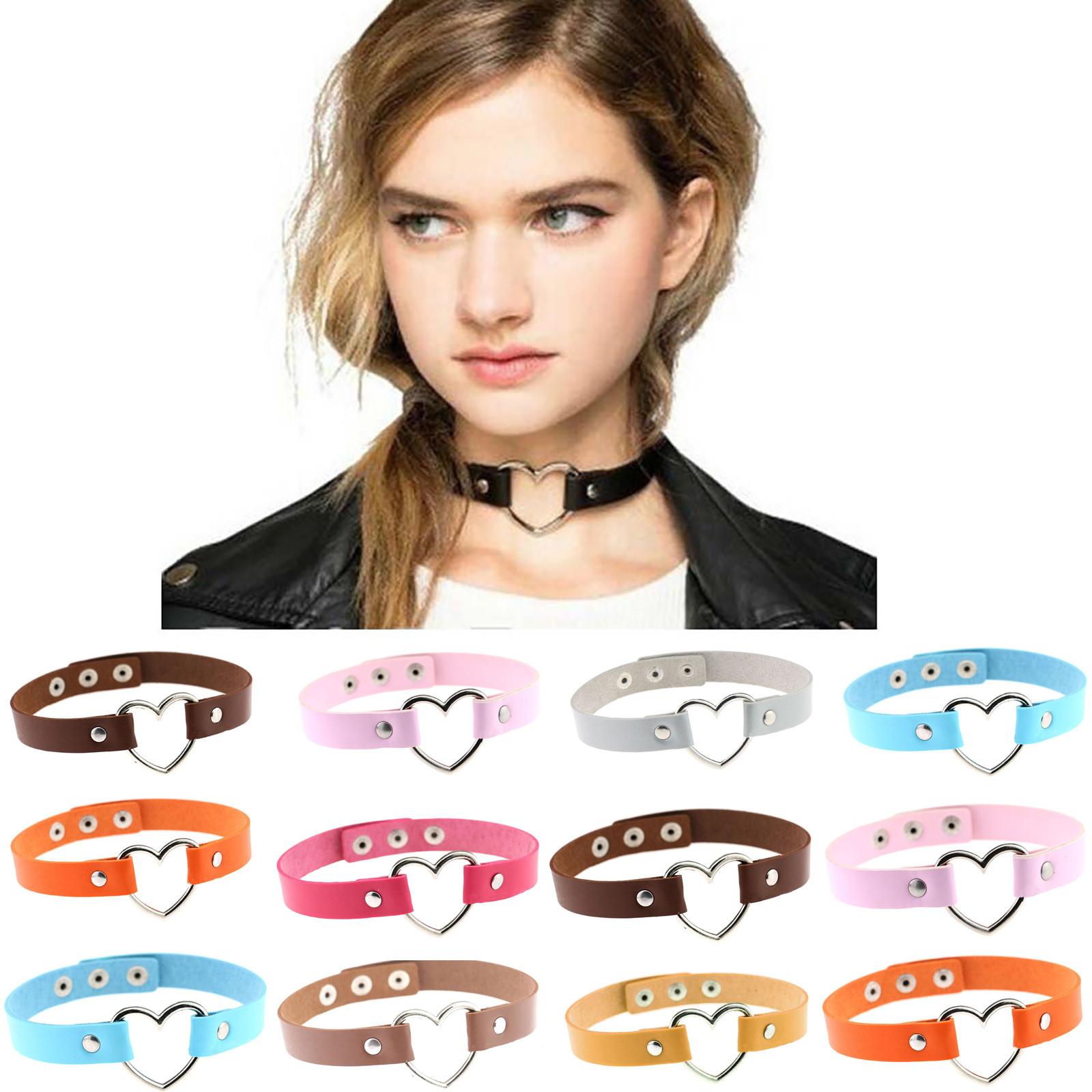 

Punk Leather Neck Chain Collar Heart Love Jewelry Female Neck Clavicle Chain