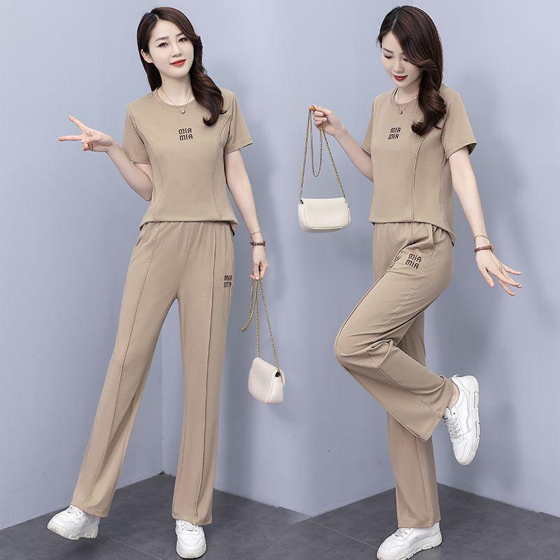Fashionable Sportswear Suit for Women, Summer Temperament, Slim Casual Top, Straight Pants Two-piece Set