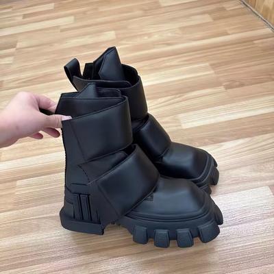 Mode NEU Damen Motorrad Chunky Plateau Stiefel Luxus Eckige Zehenpartie Wadenhoch Schnürung Bandage Winterstiefel Lässige Schwarze Stiefeletten