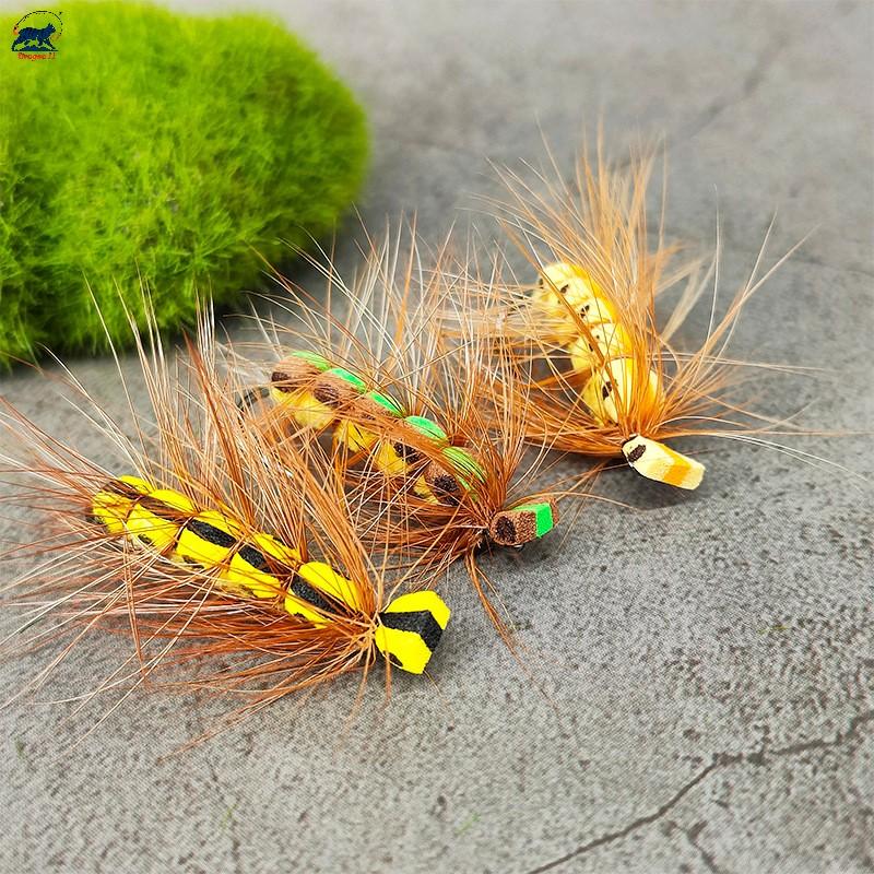 Combo 3pcs/Set Floating Foam Caterpillar Fly Fishing Lures Hook#6 Hand-Tied Realistic Terrestrial Flies for Trout Bass Panfish
