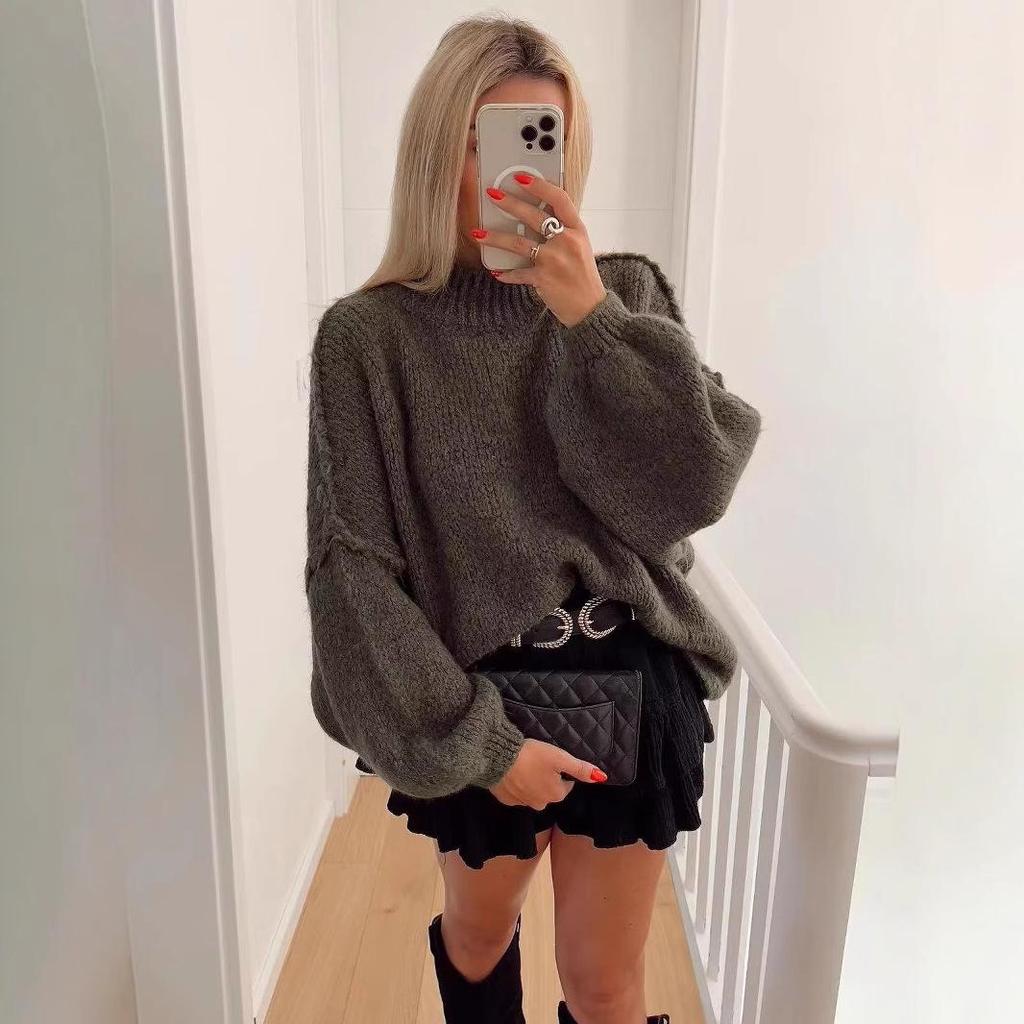 2025 Spring/Autumn European & American Women's Chic Round Neck Thin Knit Sweater